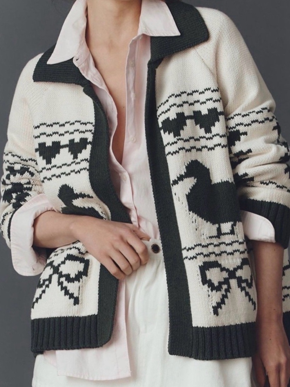 Anthropologie Bel Kazan Duck Icon Knit Cardigan Sweater NWT